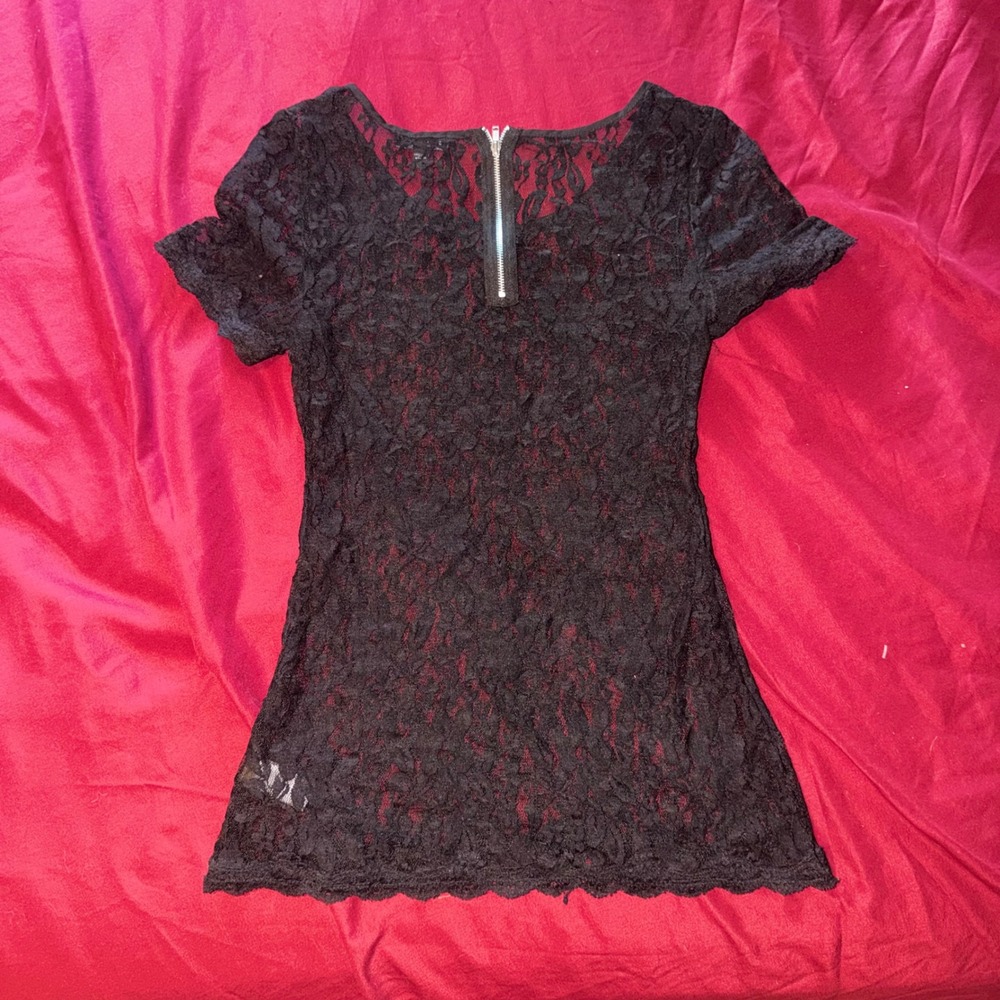 Express Lace Blouse Womens XS Black Sheer Back Zipper Gothic Romantic Coquette - Picture 4 of 4